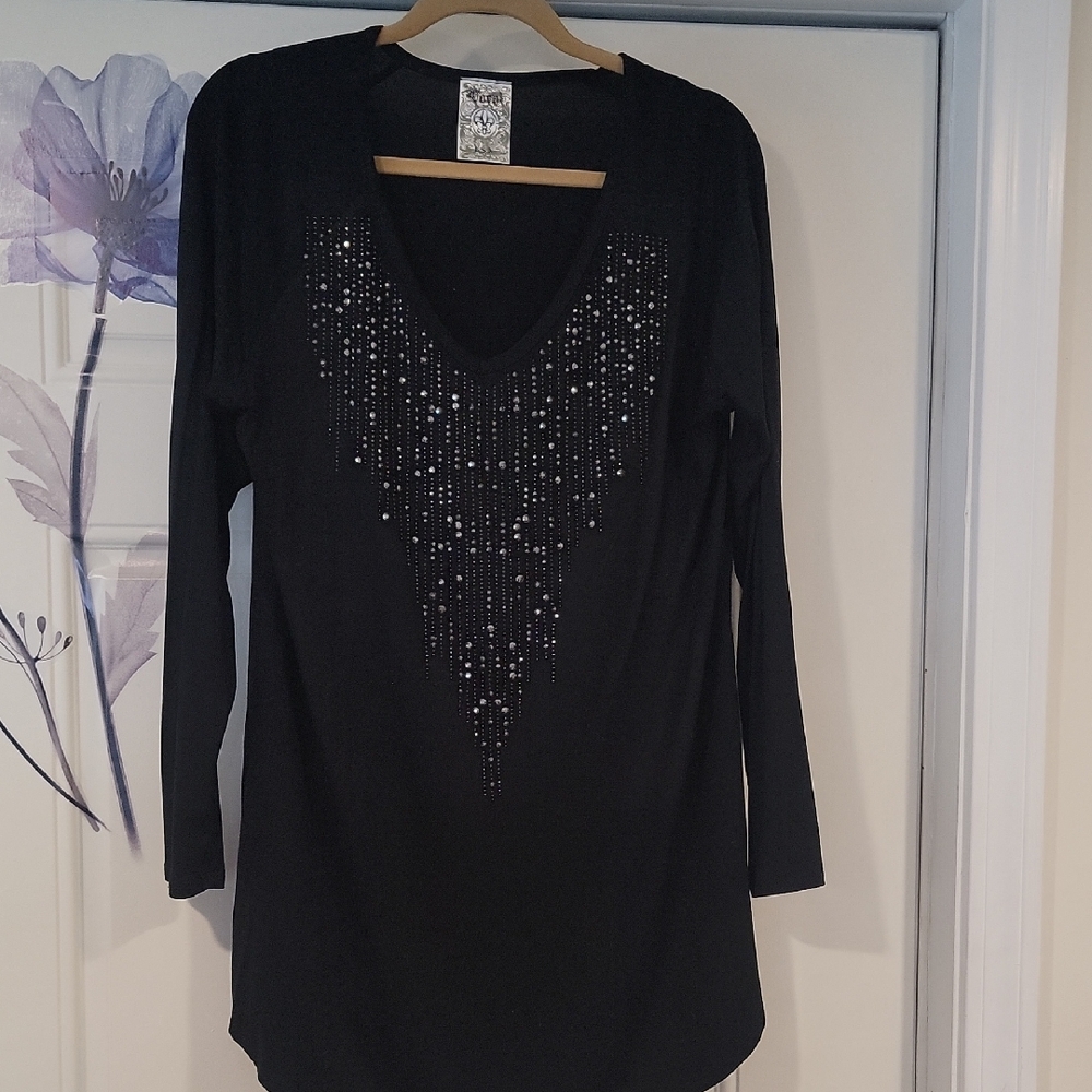 Black Long Sleeve Top with Embellishments Vocal